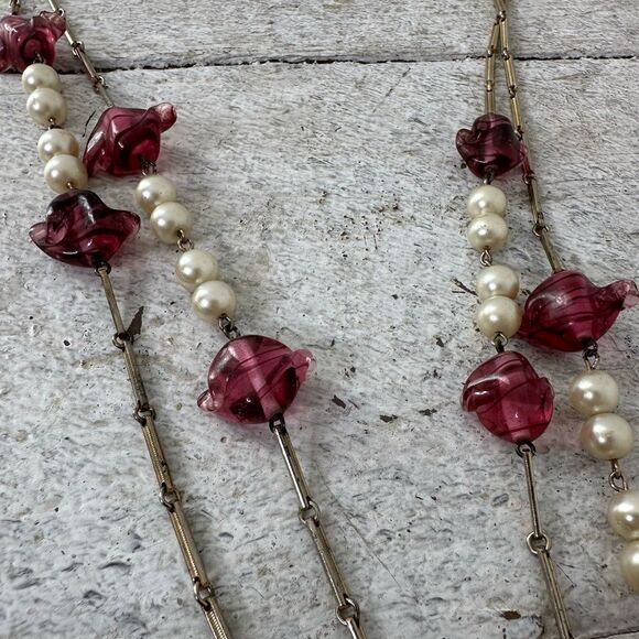 Vintage 28” Murano Glass And Faux Pearl Infinity Necklace - Picture 7 of 7